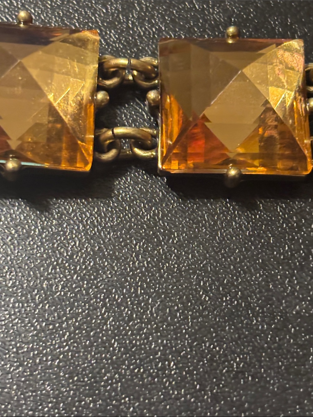 Vintage J. Crew Amber Crystal Link Bracelet Faceted Pyramid Glass - Picture 14 of 17